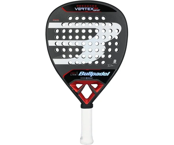 Raquette de padel Bullpadel Vertex 04 Comfort, forme diamant noir et rouge, puissance
