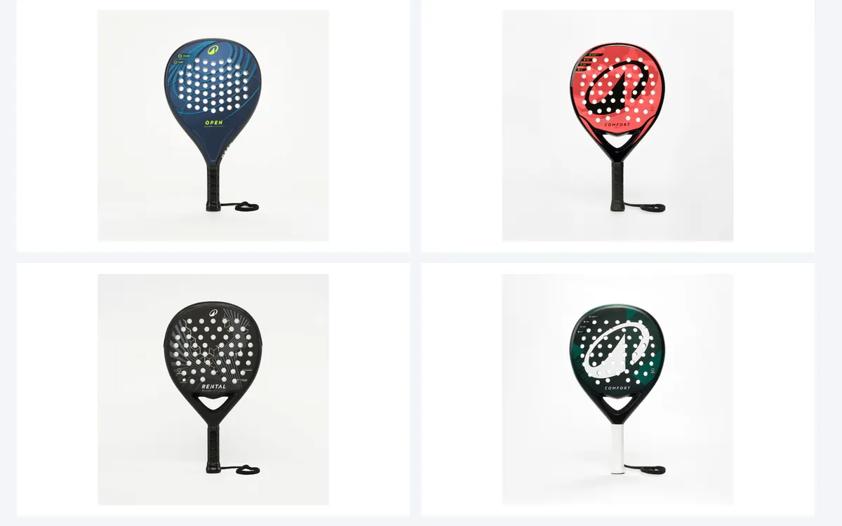 Quatre raquettes de padel Kuikma, la marque propre de Decathlon