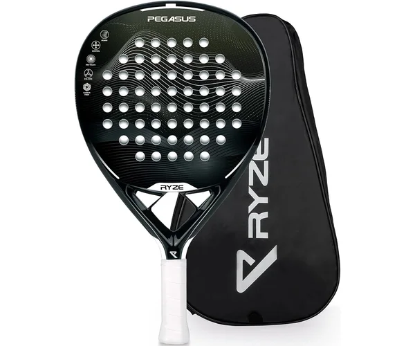 Raquette de padel RYZE Pegasus 100% carbone, forme goutte d'eau, avec housse